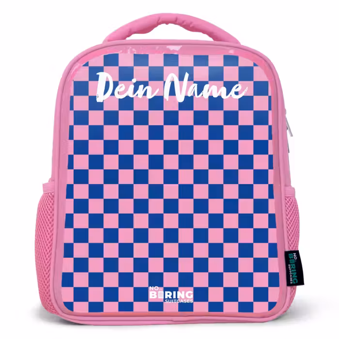 Kinderrucksack mit Namen - Rosa - Blöcke - Blau - Rosa