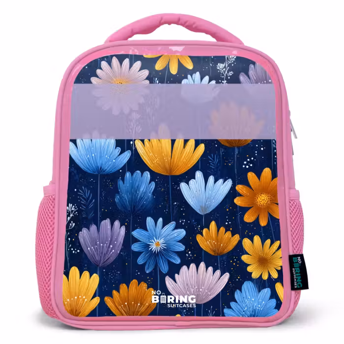 Rucksack Kind - Rosa - Blumen - Muster - Blau
