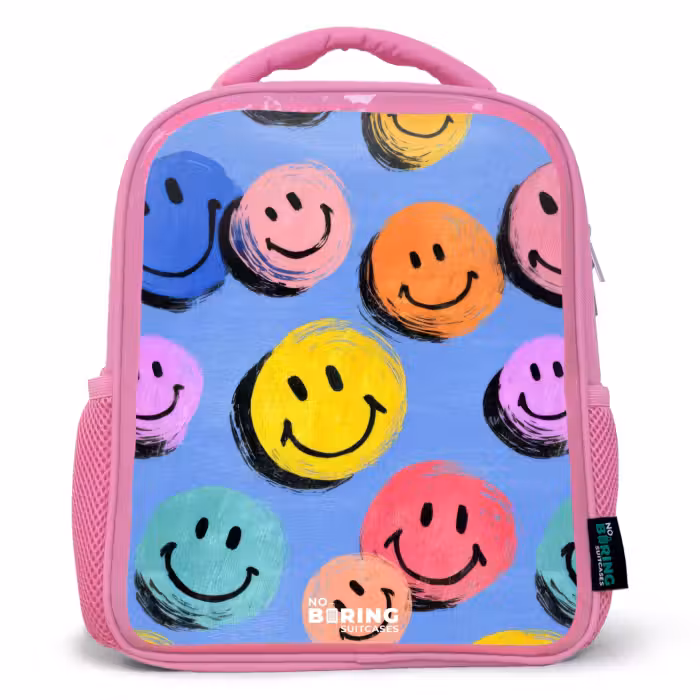Rucksack Kind - Rosa - Ein verspieltes und künstlerisches Muster aus bunten Smileys