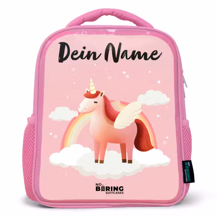 Kinderrucksack mit Name - Rosa - Einhorn - Flügel - Rosa - Regenbogen