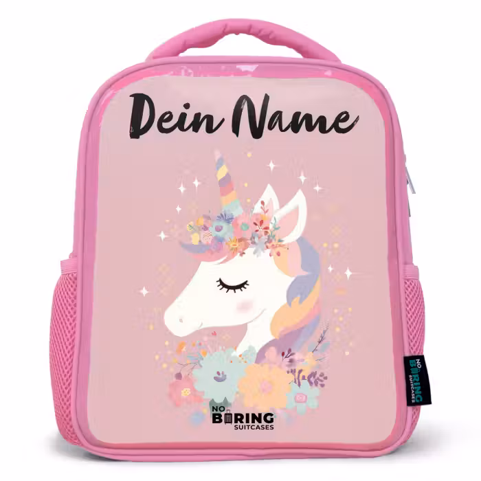 Kinderrucksack mit Name - Rosa - Einhorn - Rosa - Blumen