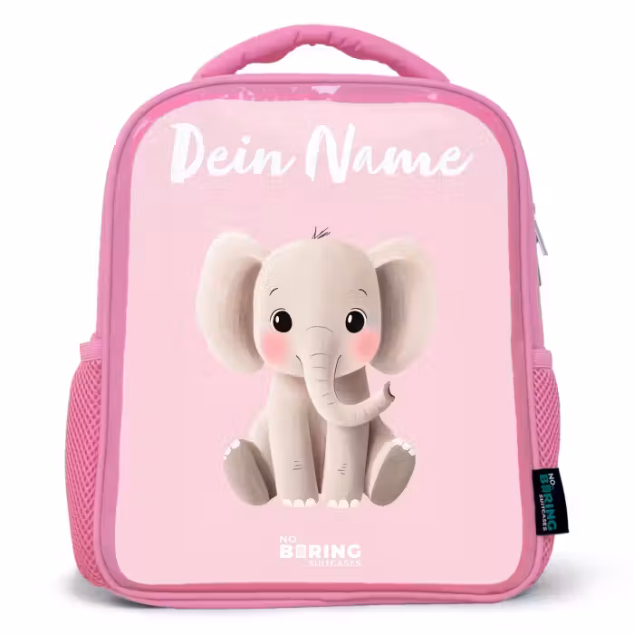 Kinderrucksack mit Namen - Rosa - Elefant - Grau - Baby - Rüssel