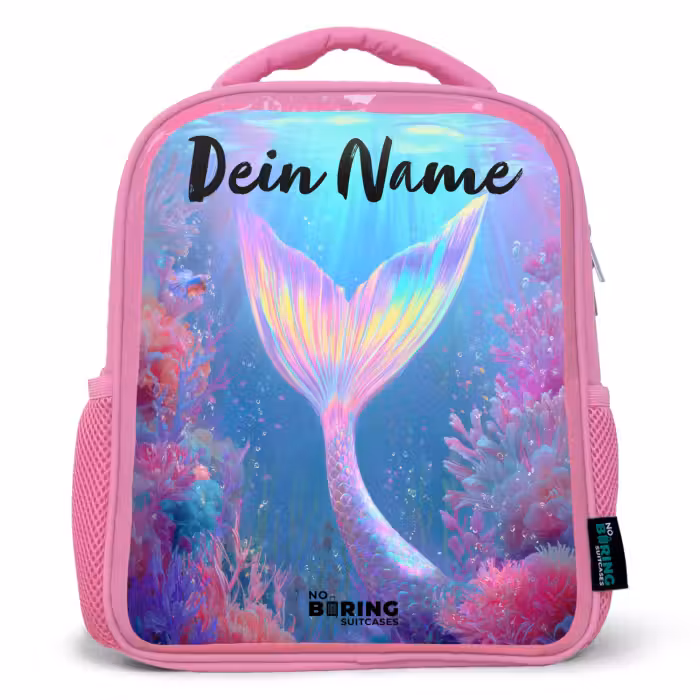 Kinderrucksack mit Name - Rosa - Meerjungfrau - Koralle - Wasser