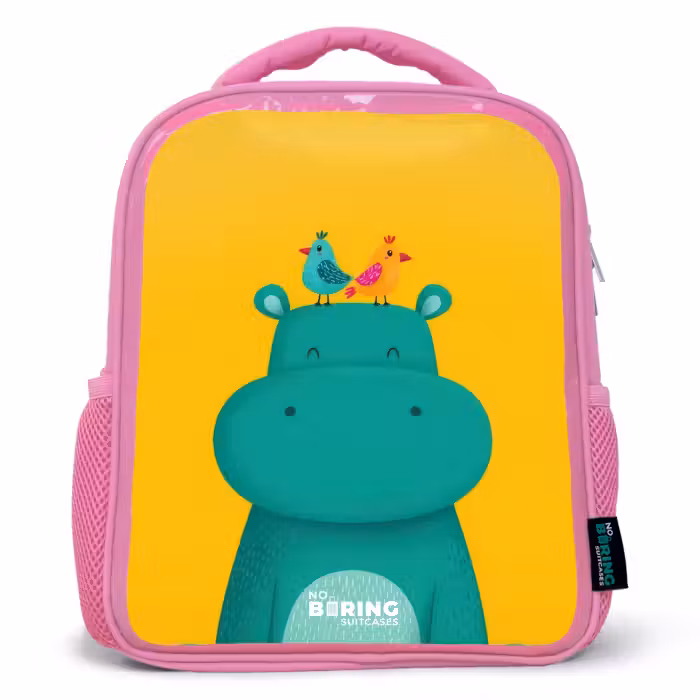 Rucksack Kind - Rosa - Nilpferd - Vögel - Gelb