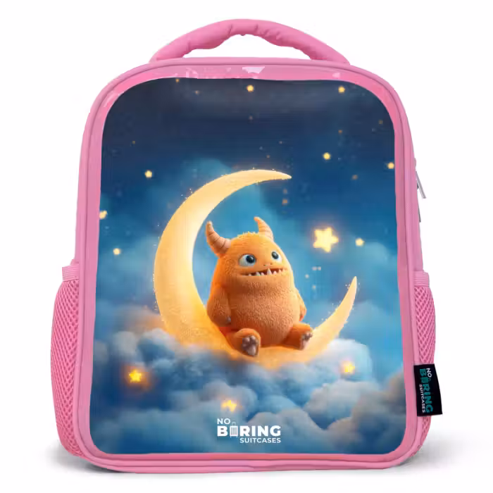 Rucksack Kind - Rosa - Orangefarbenes Ungeheuer auf Mondsichel