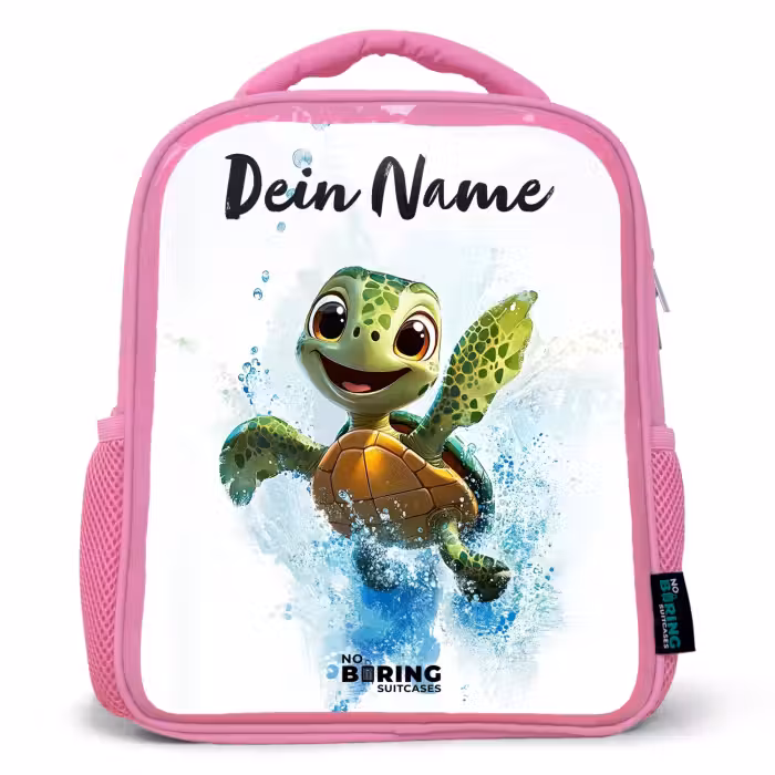 Kinderrucksack mit Namen - Rosa - Schildkröte - Wasser - Grün