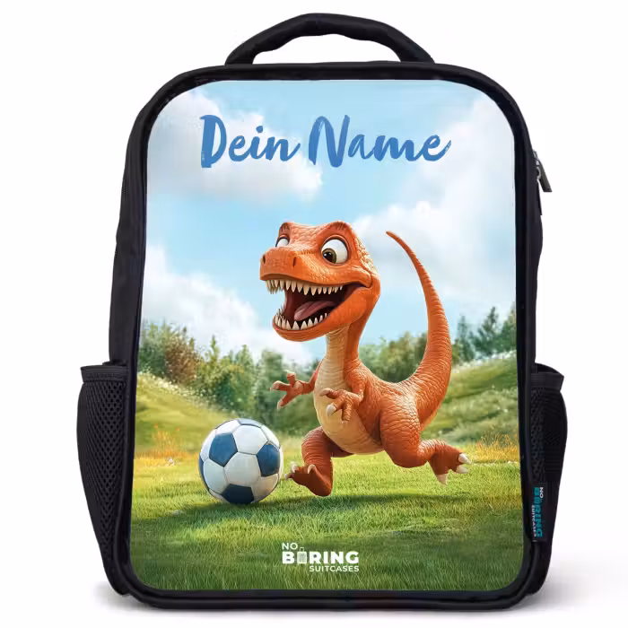 Kinderrucksack mit Namen - Schwarz - Fußball - Dino - Sport