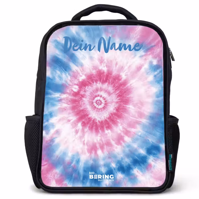 Kinderrucksack mit Namen - Schwarz - Krawattenfärbung - Abstrakt - Blau - Rosa