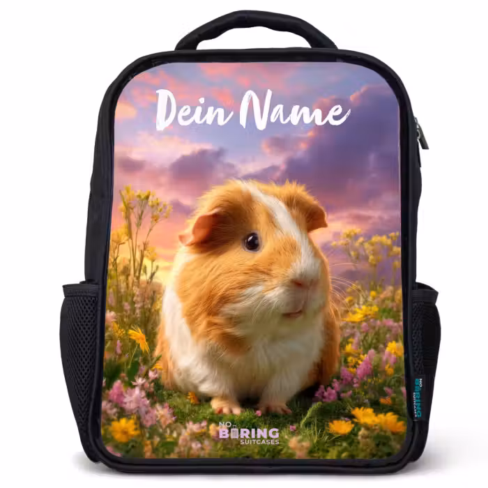 Kinderrucksack mit Namen - Schwarz - Meerschweinchen - Natur - Tier