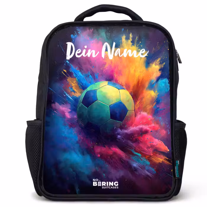 Kinderrucksack mit Namen - Schwarz - Neon - Kugel - Farbenfroh