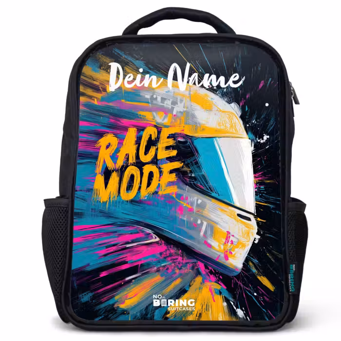 Kinderrucksack mit Namen - Schwarz - Rennhelm - Abstrakt - Farbe - Bunt