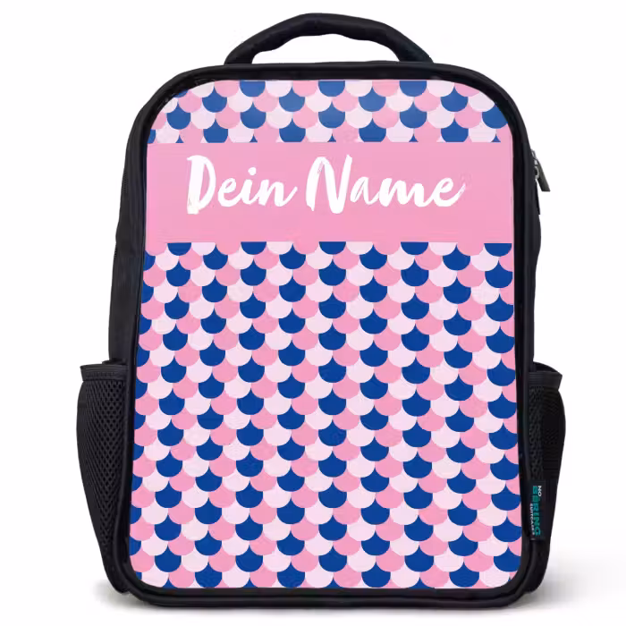 Kinderrucksack mit Namen - Schwarz - Skalen - Muster - Blau - Rosa