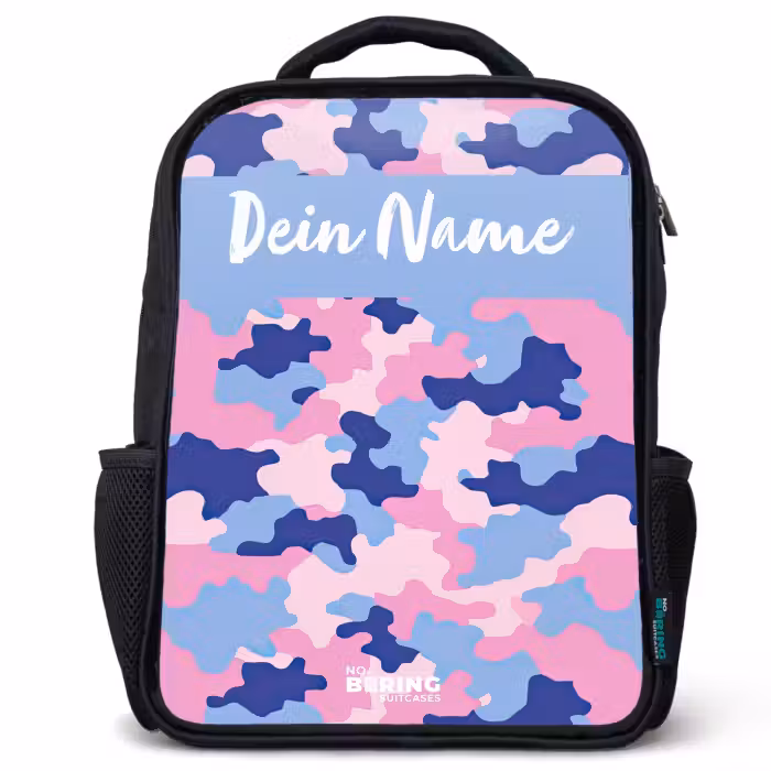 Kinderrucksack mit Namen - Schwarz - Tarnfarben - Rosa - Blau