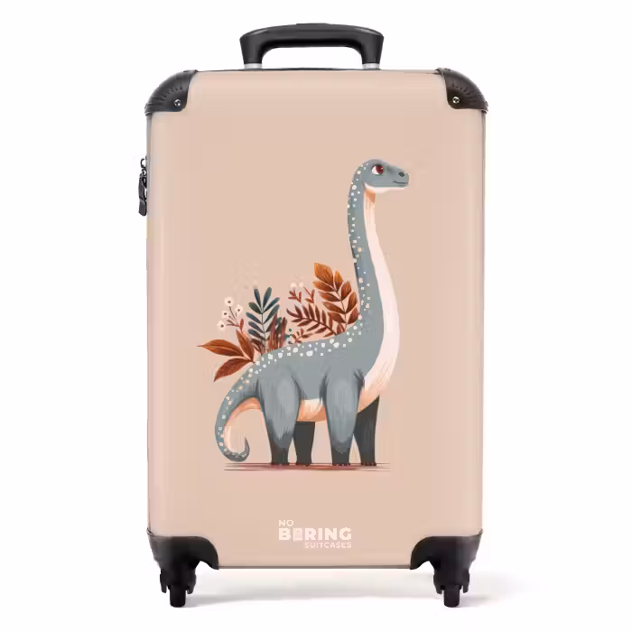 Koffer - Blauer Dinosaurier auf einem beigen Hintergrund