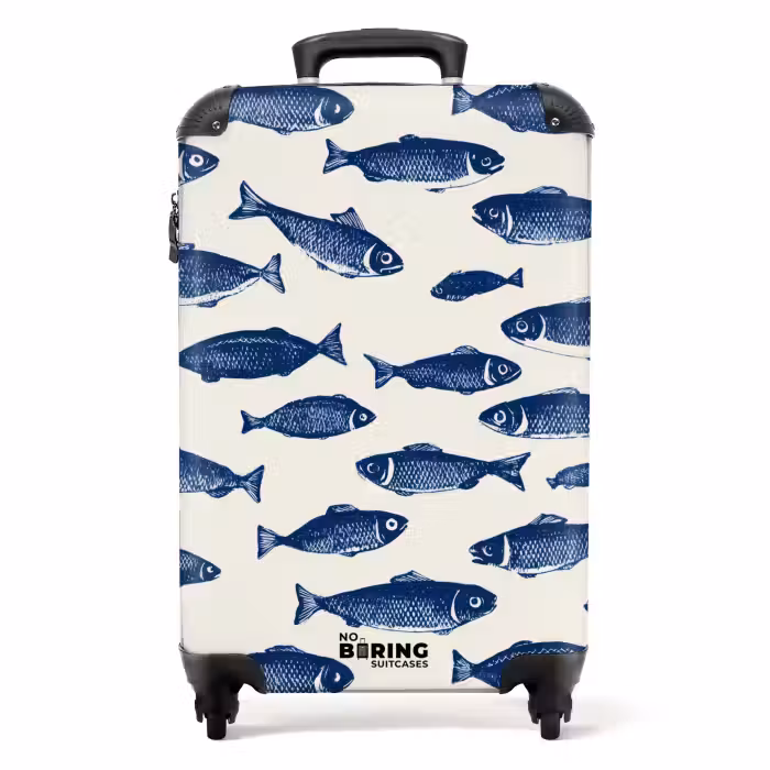 Koffer - Fisch - Muster - Blau - Weiß