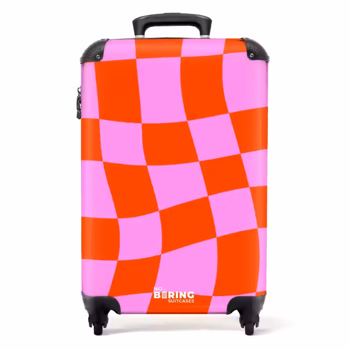 Koffer - Gewelltes Schachbrettmuster in Rot und Rosa