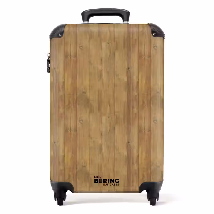 Koffer - Hellgelbe Holzplatten mit roten Akzenten und Ästen