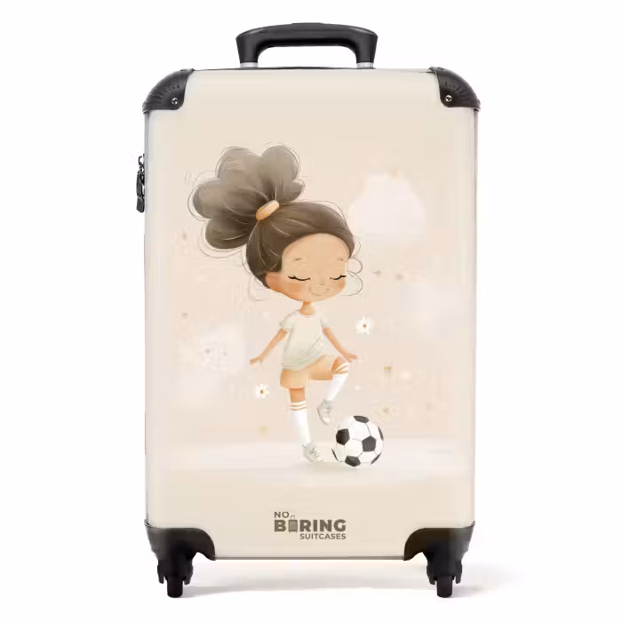 Koffer - Mädchen mit einem Fußball in beigen Farben