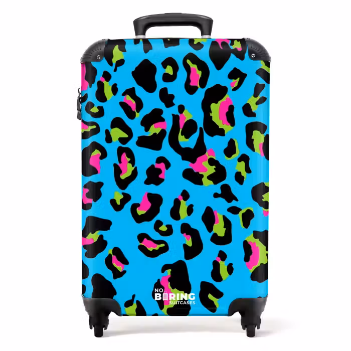 Koffer - Panther-Muster in Neonfarben auf blauem Hintergrund