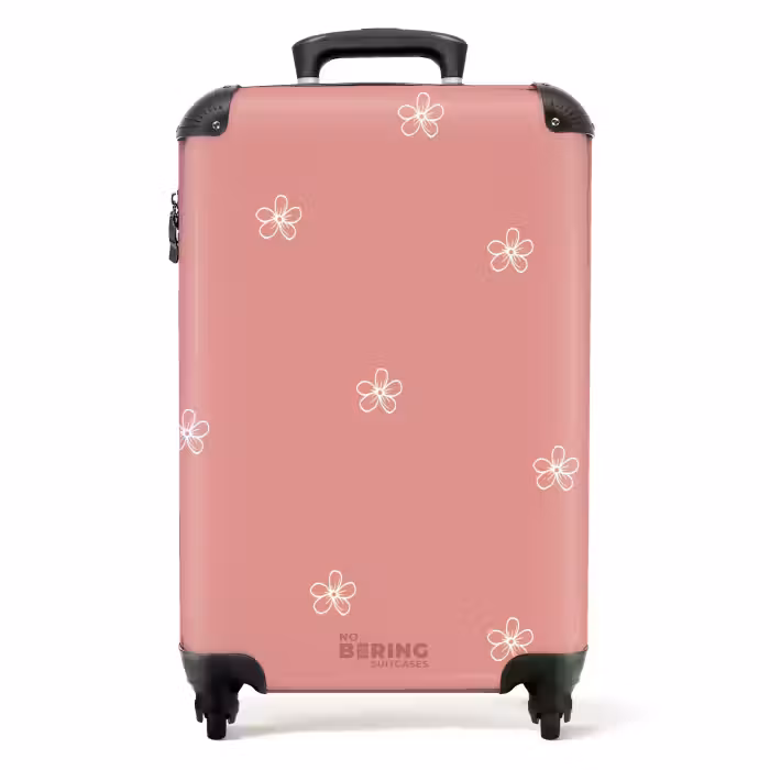 Koffer - Rosa Hintergrund mit weißen Blumen