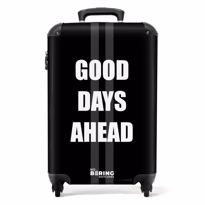 Koffer - Schwarzer Hintergrund mit grauen Mittelstreifen und Text Good Days Ahead