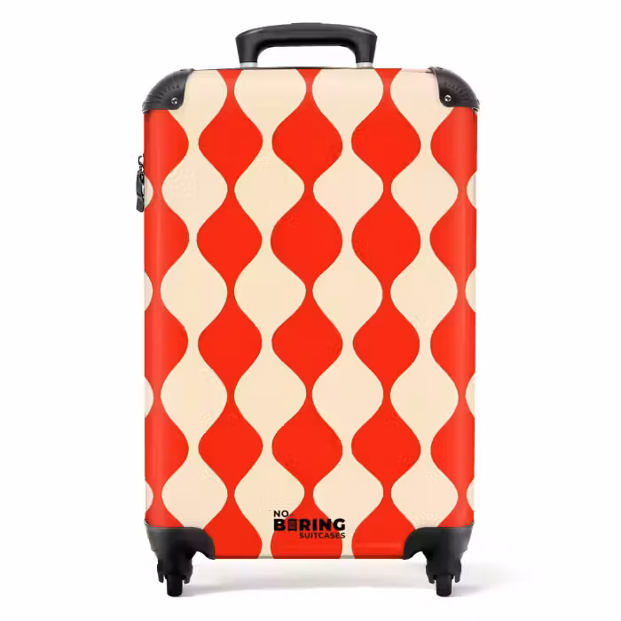 Koffer - Wellenförmiges Muster - Retro - Rot - Beige
