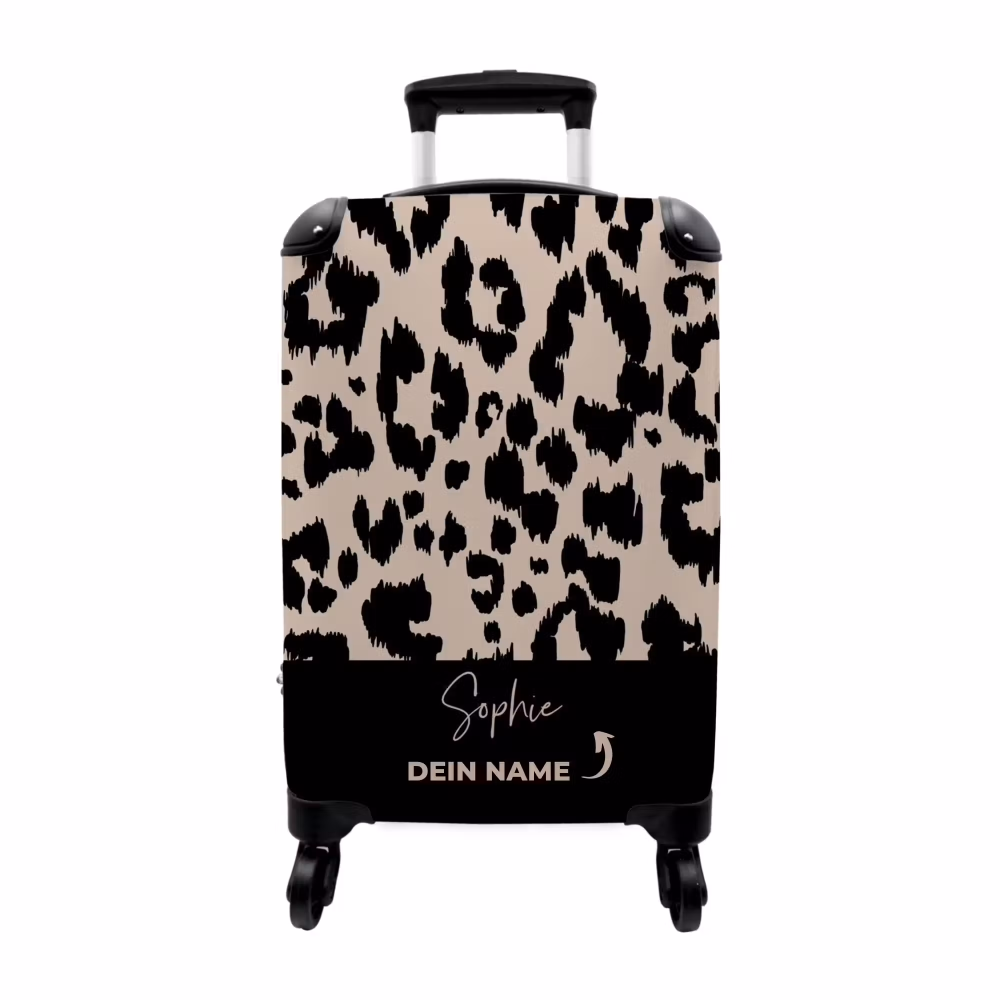 Koffer mit Name - Leopardenmuster in Taupe mit Schwarz