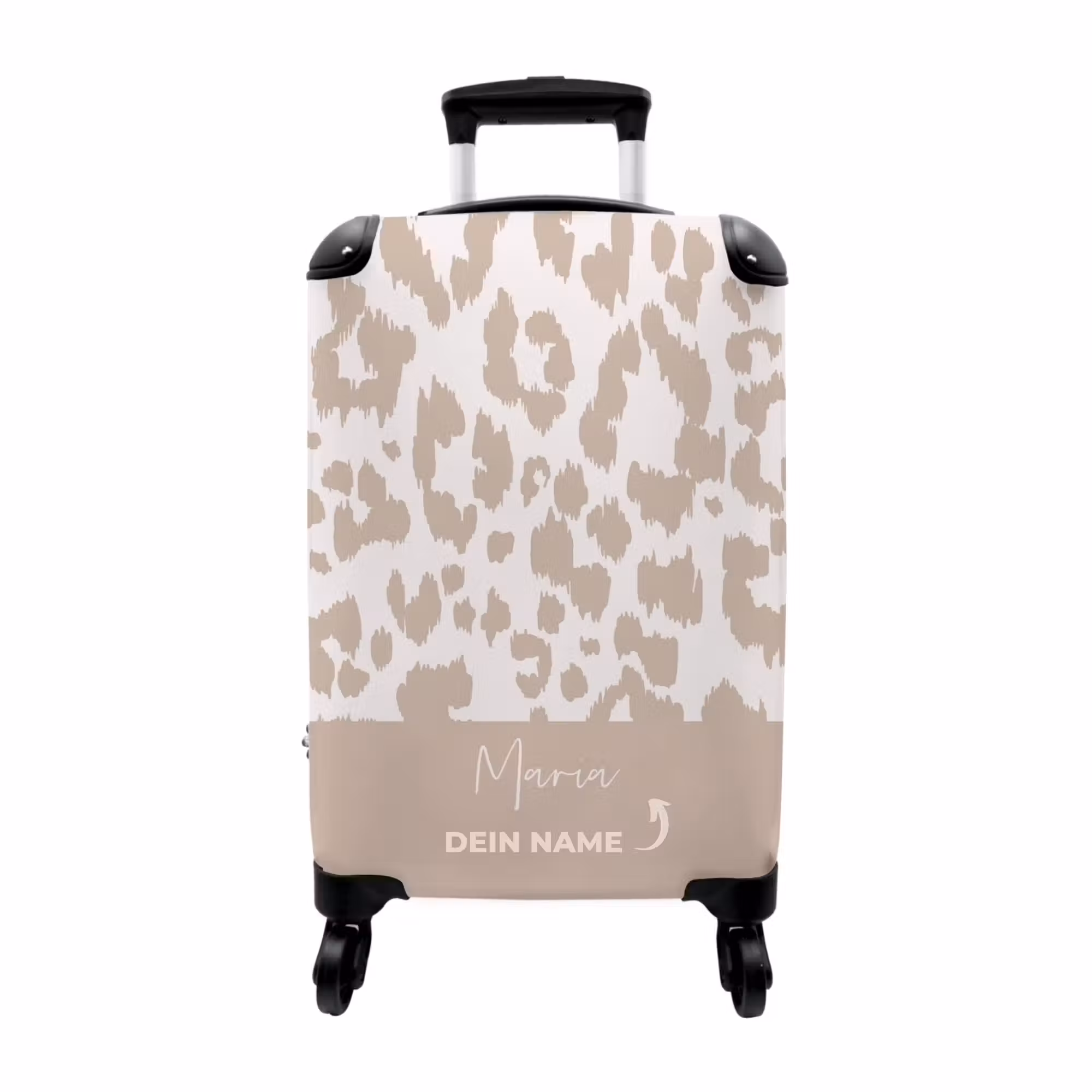 Koffer mit Name - Leopardenmuster in Taupe mit Weiß