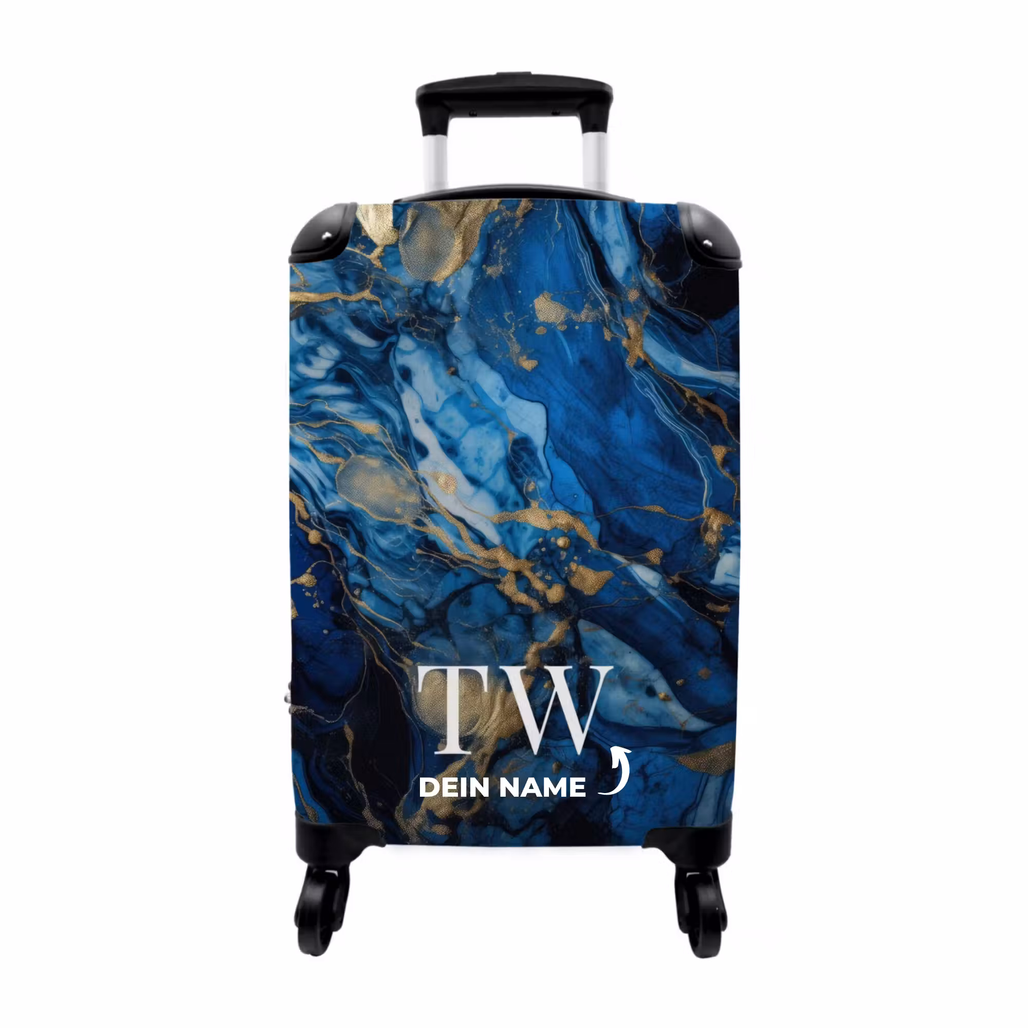 Koffer mit Name - Marmor blau und gold