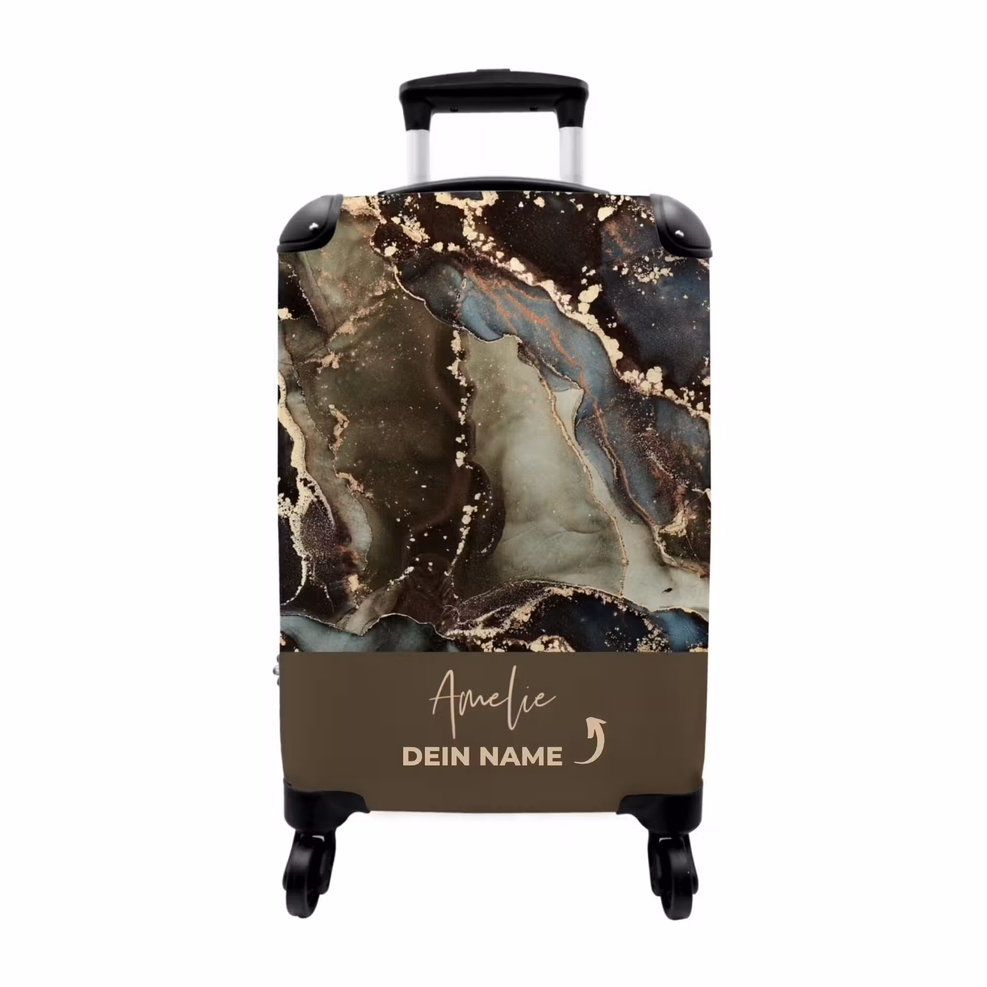 Koffer mit Name - Marble Braun/Schwarz/Grau/Grün Gold