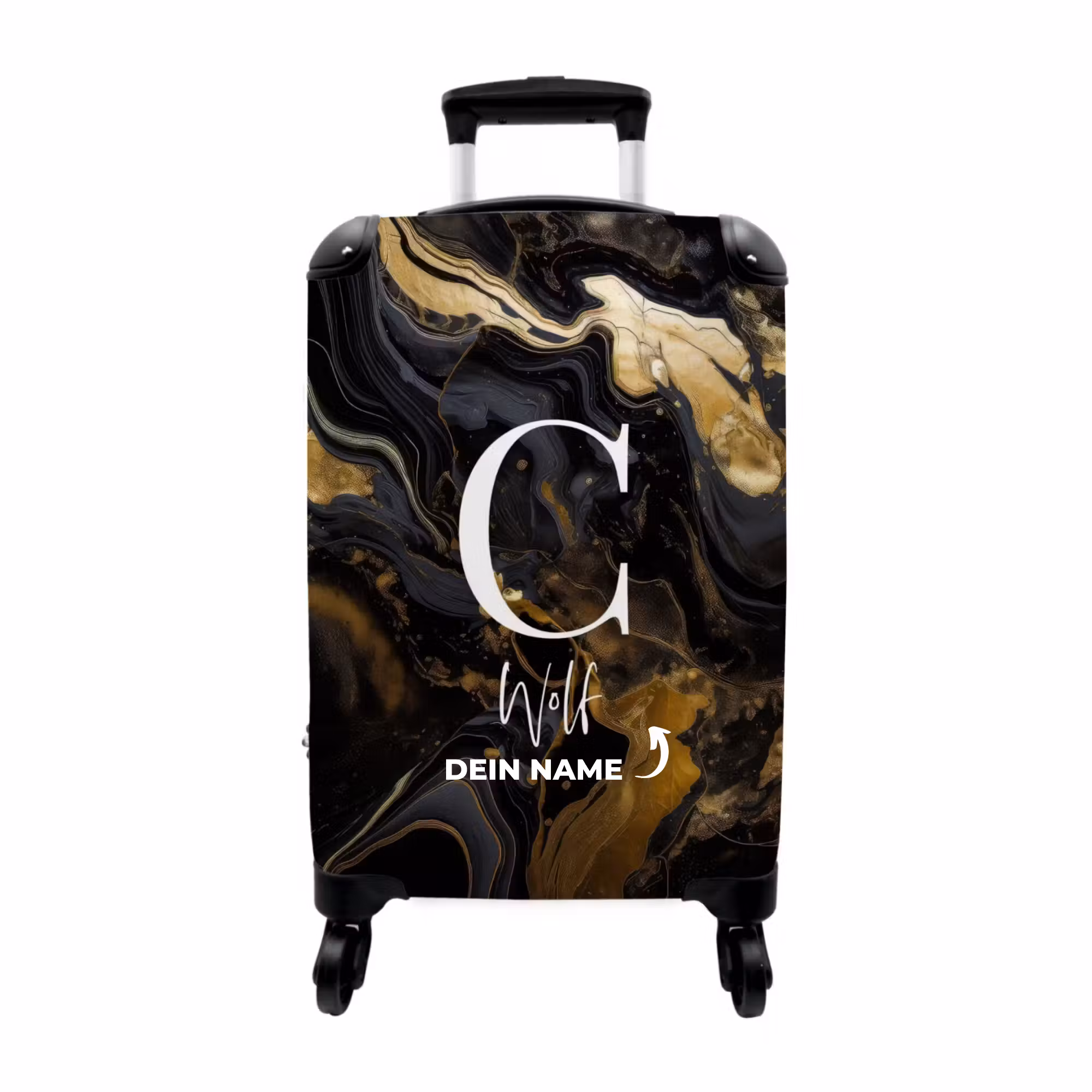 Koffer mit Name - Marmor gold und schwarz