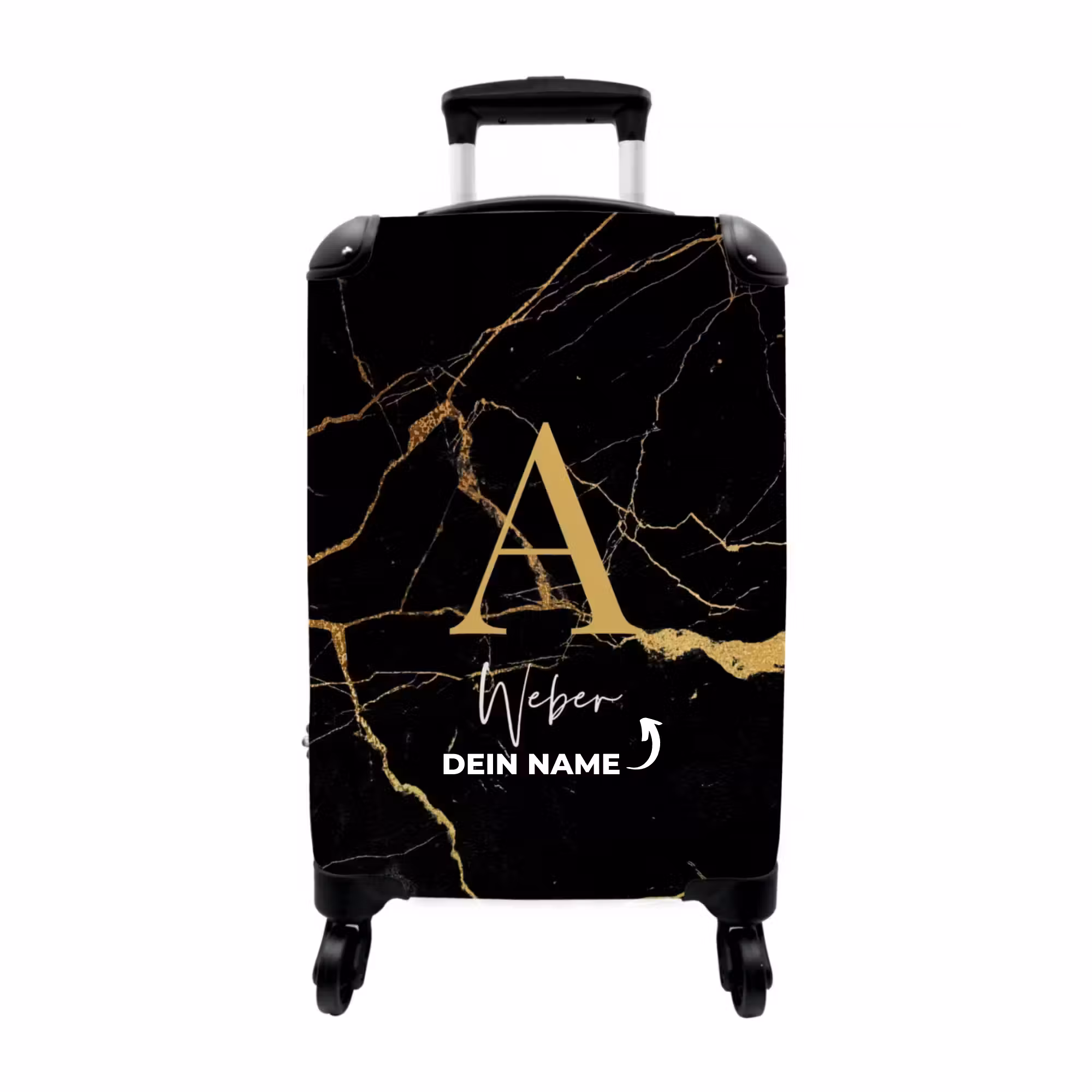 Koffer mit Name - Marmor schwarz und gold