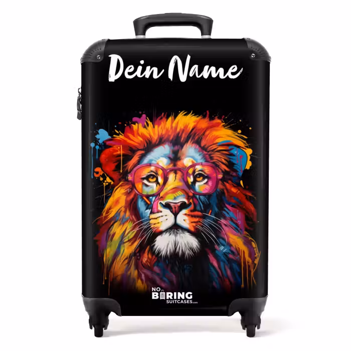 Koffer mit Name - Bunter Löwe im Graffiti-Stil