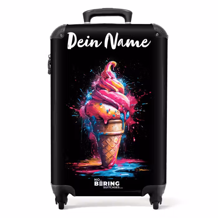 Koffer mit Name - Eiswaffel mit blauer und rosa Farbe
