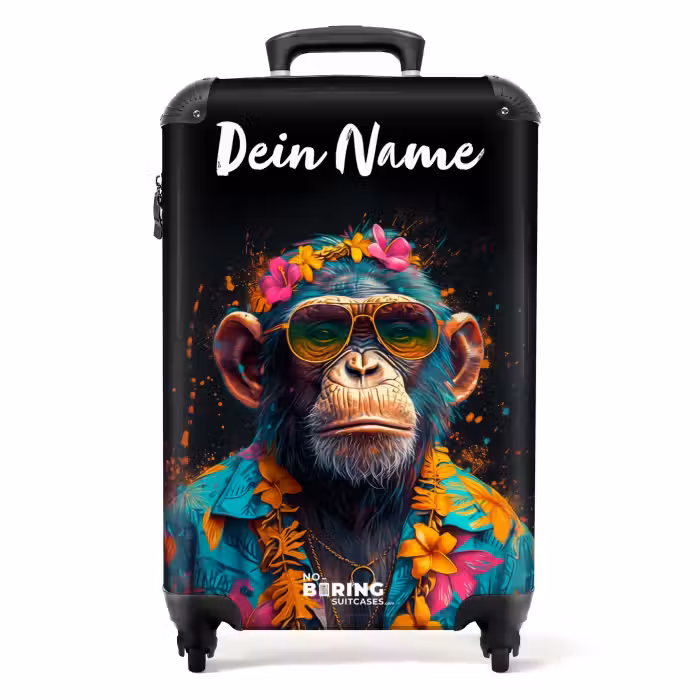 Koffer mit Name - Schimpanse mit Hawaii-Bluse