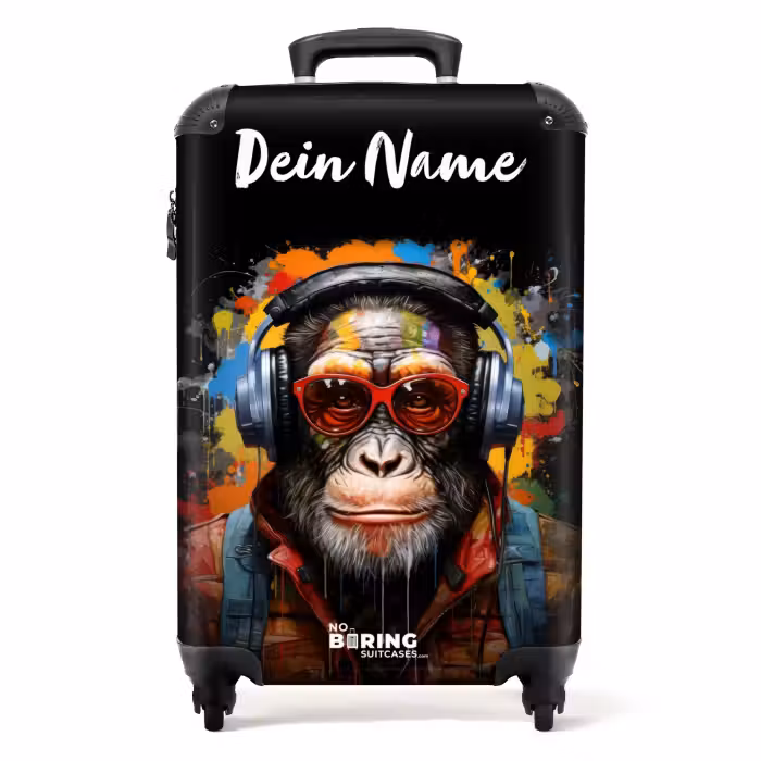 Koffer mit Name - Schimpanse mit Kopfhörer und Graffiti-Spray