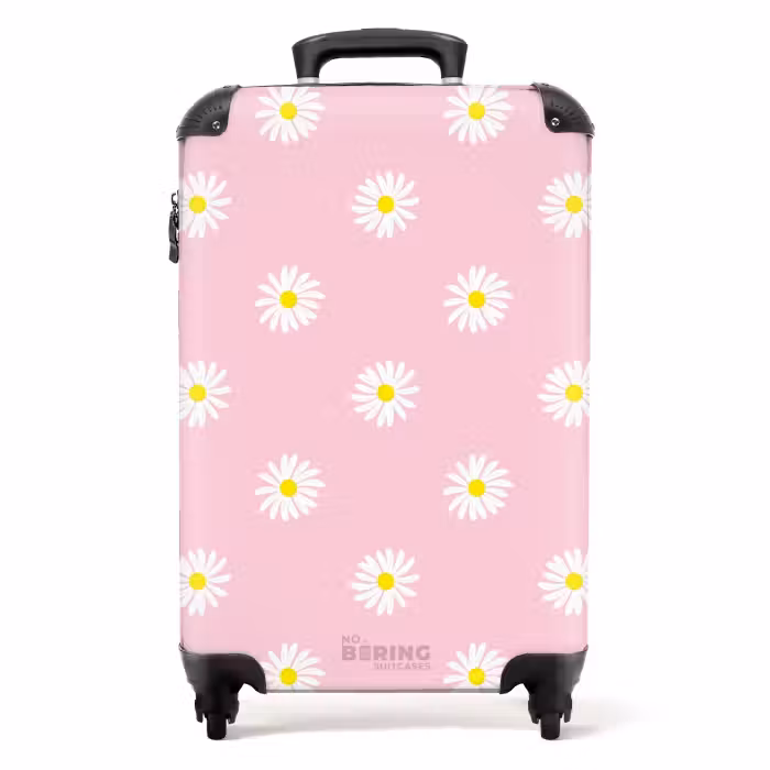 Koffer - Pastell - Gänseblümchen auf hellem, rosa Hintergrund