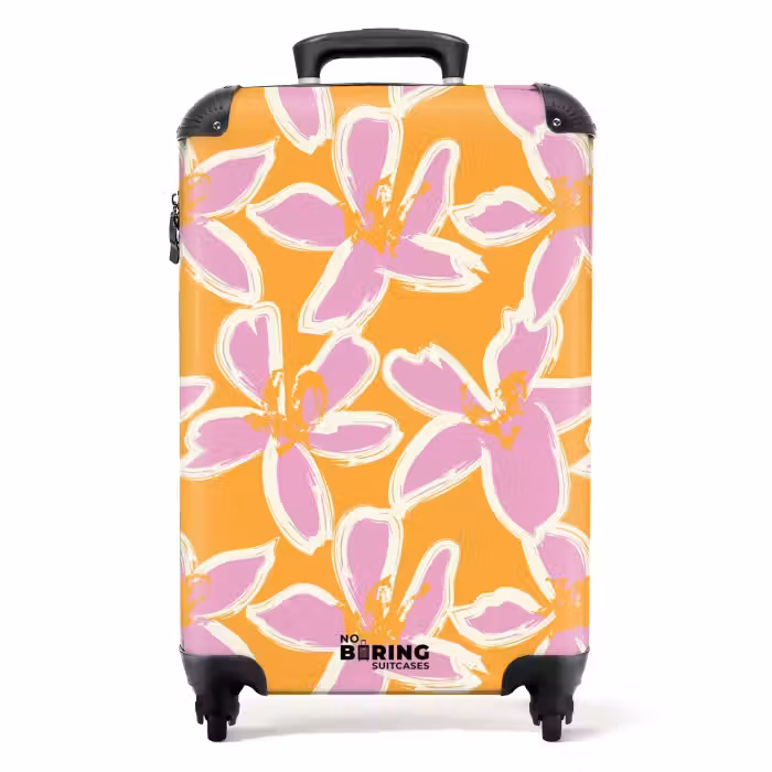 Koffer - Pastellfarbene Blumen - Rosa mit Orange