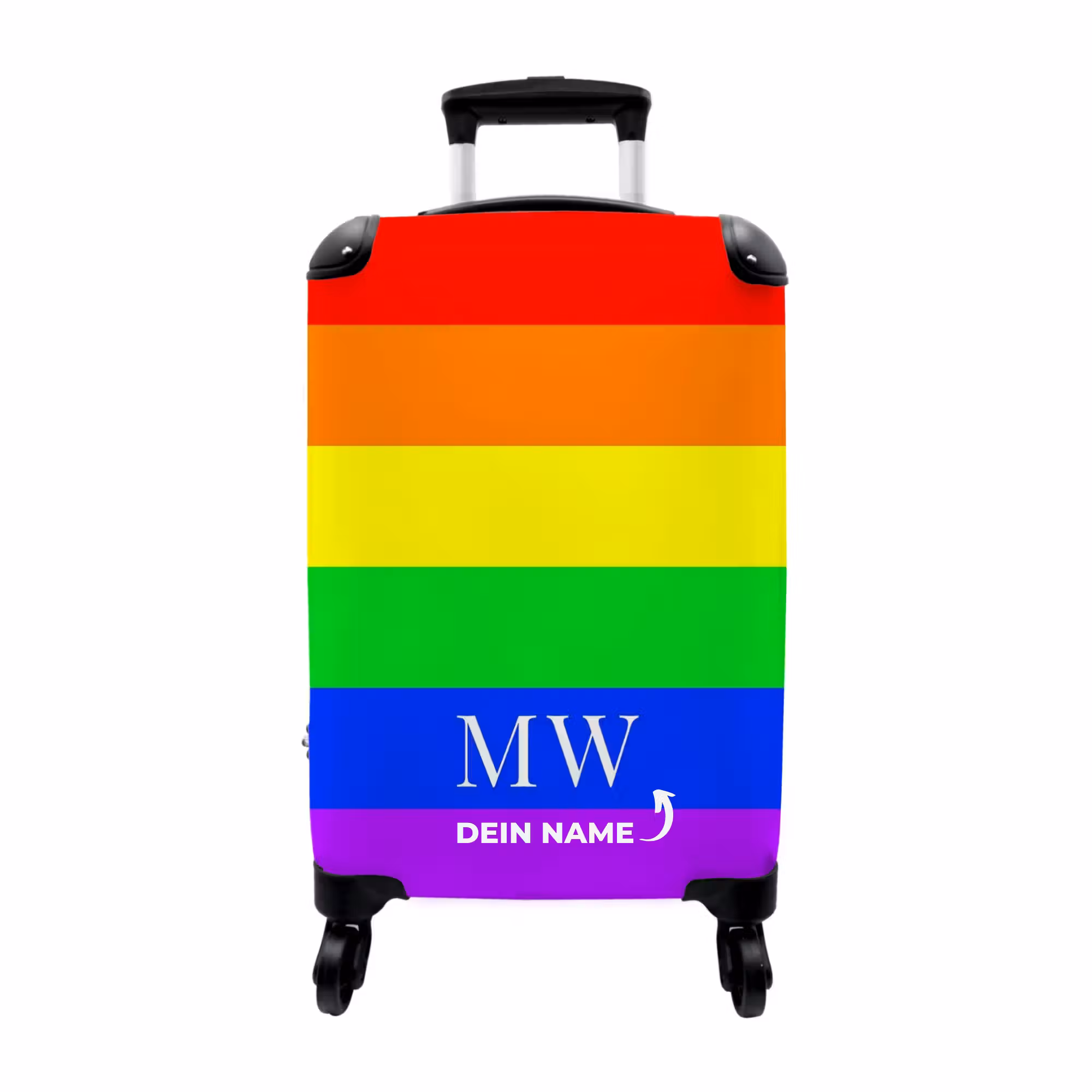 Koffer mit Name - Regenbogenhintergrund mit weißen Buchstaben