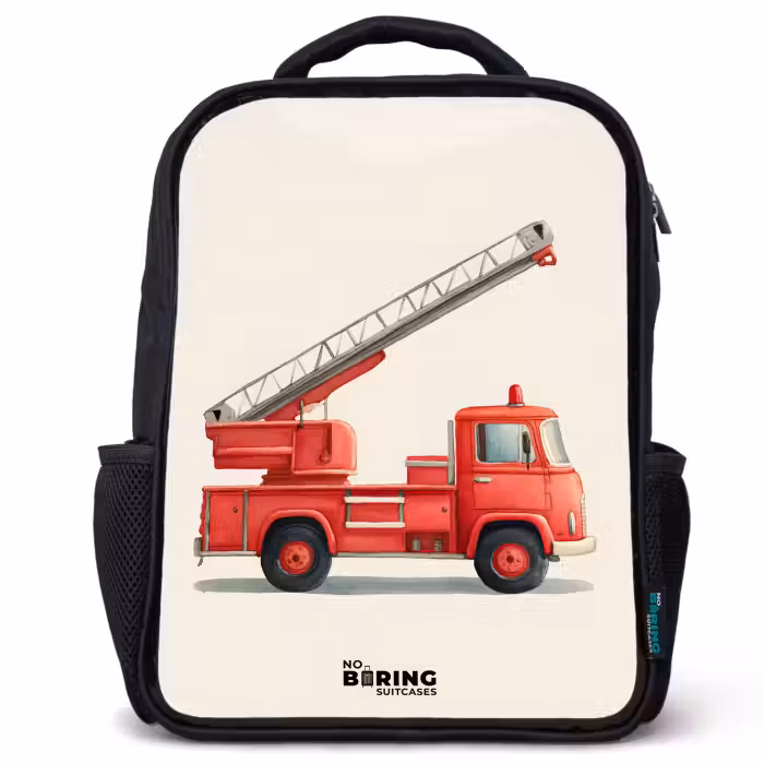 Kinderrucksack - Schwarz - Feuerwehrauto - Signiert - Rot