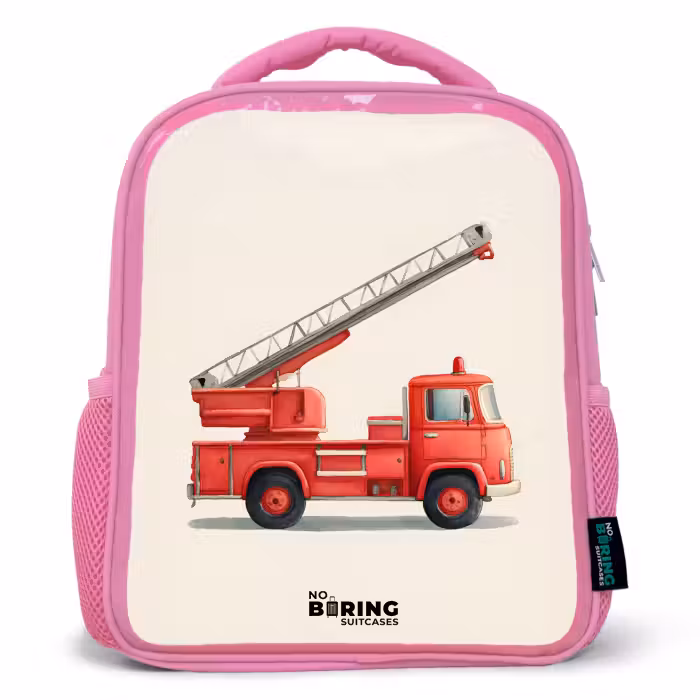 Kinderrucksack - Rosa - Feuerwehrauto - Signiert - Rot