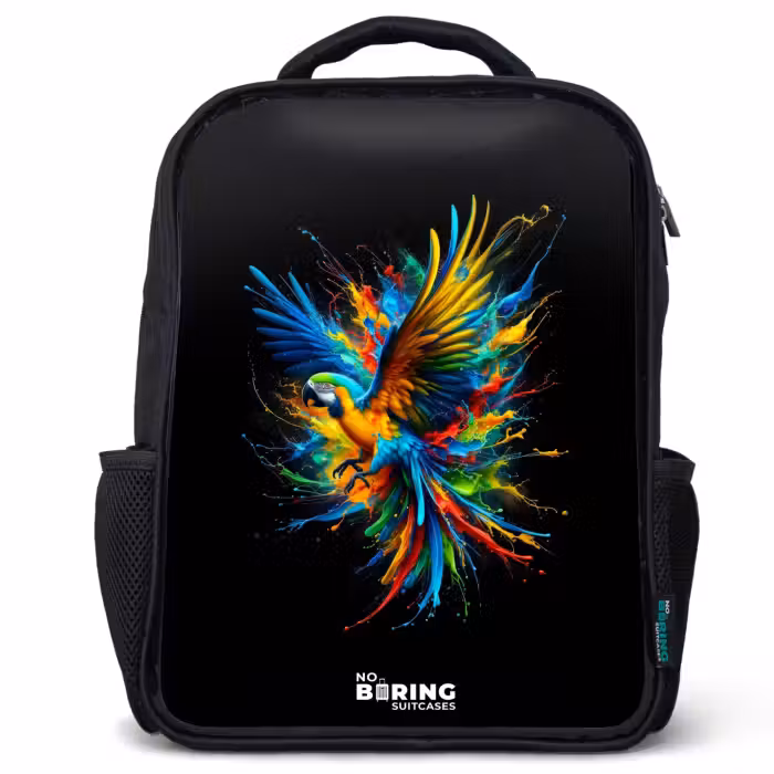 Kinderrucksack - Schwarz - Bunter Papagei