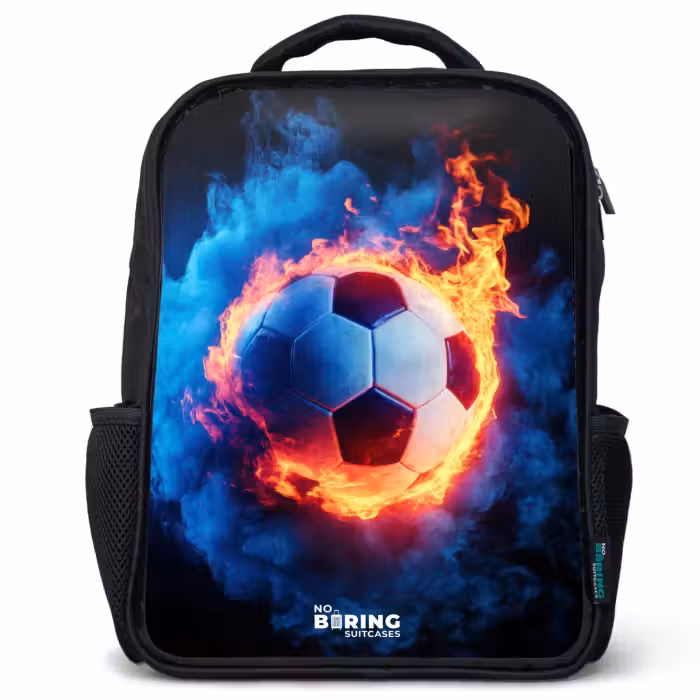 Kinderrucksack - Schwarz - Fußball auf Feuer und Eis