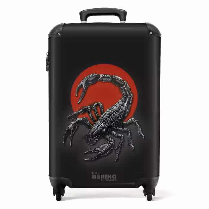 Koffer - Tattoo Stil- Realistischer Skorpion auf schwarzem und rotem Hintergrund