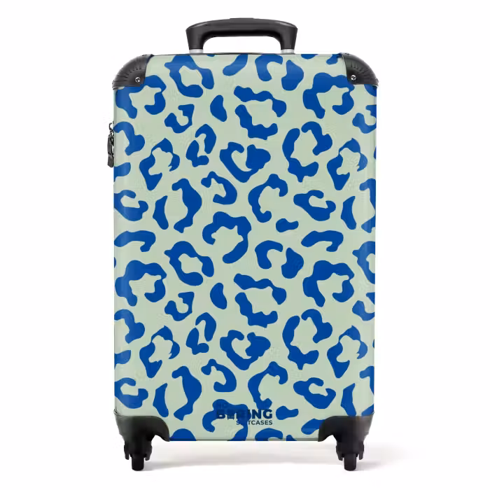 Koffer - Tiermuster - Koffer mit Pantherprint in Blau und Pastellgrün