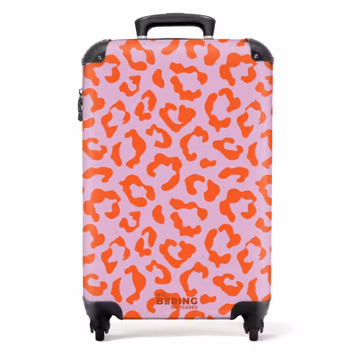 Koffer - Tiermuster - Koffer mit Pantherprint in Orange und Hellrosa