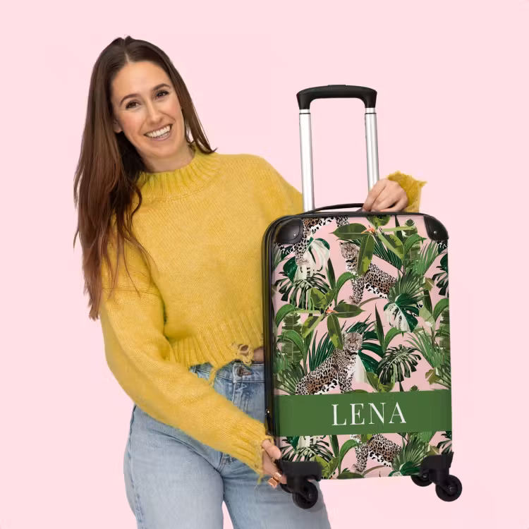 Koffer mit Name - Dschungel-Leopardenmuster mit rosa Hintergrund — 2