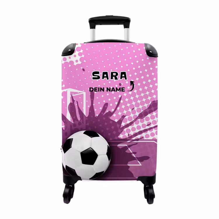 Koffer mit Name - Fußball mit violettem Hintergrund — 1