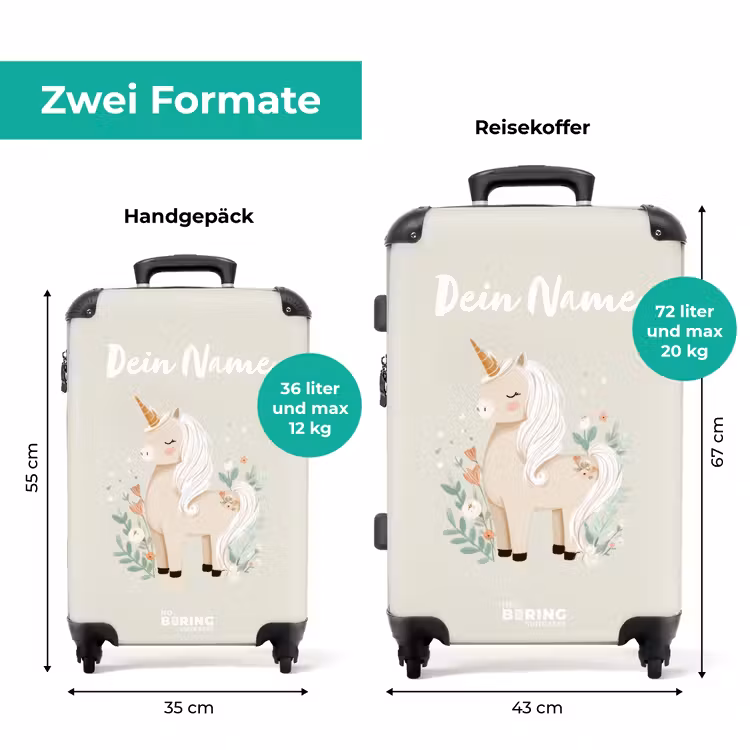 Koffer mit Name - Einhorn zwischen Blumen in Beigetönen — 7