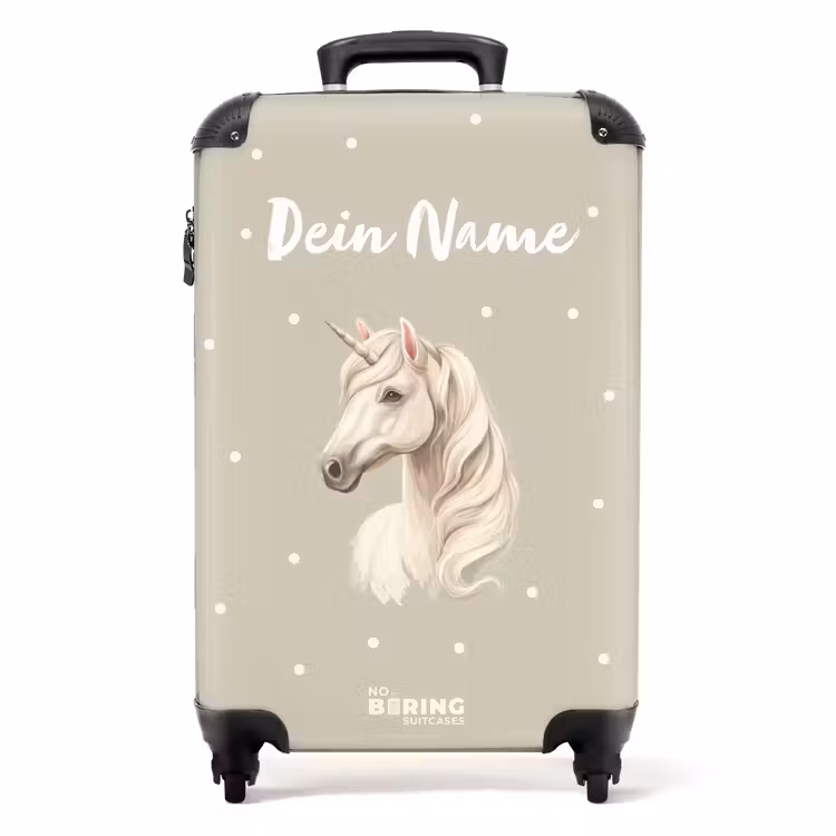 Koffer mit Name - Einhorn umgeben von Polka Dots in neutralen Farben — 1